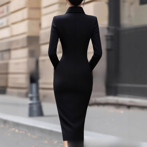 Elegant Designer-style Black French-style Shirt Dress (see size chart under more details)